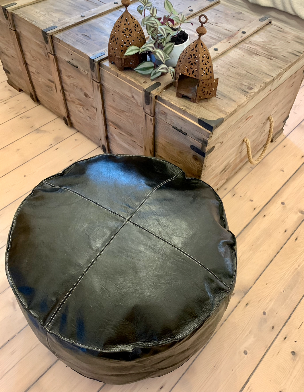Large Leather Pouffe