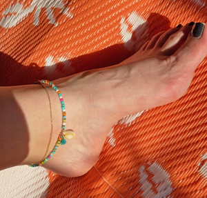 Rainbow Beaded Shell Charm Anklet