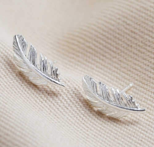 Silver feather stud earrings