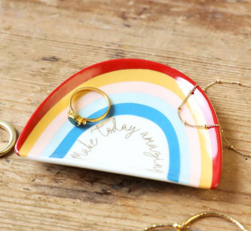 Trinket dish with a painted rainbow and the words Make Today Amazing
