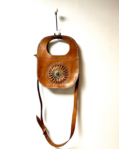 Moroccan Tan Handbag with Long Strap and Circular Design
