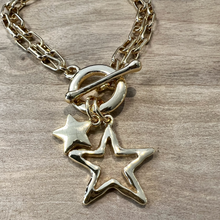 Load image into Gallery viewer, Double Star and T Bar Gold Plated Bracelet