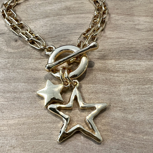 Double Star and T Bar Gold Plated Bracelet