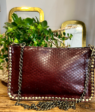 Load image into Gallery viewer, Oxblood Handbag  With Brass Studs And Brass Chain Strap