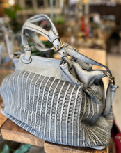 Load image into Gallery viewer, A light grey punch pattern Italian Leather  Handbag