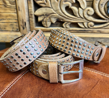 Load image into Gallery viewer, Leather Silver Studded Belt | Tan