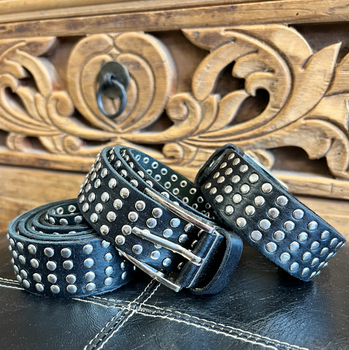 Leather Silver Studded Belt | Black