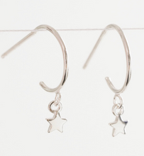 Load image into Gallery viewer, Sterling Silver Tiny Star Charm Hoop Earrings