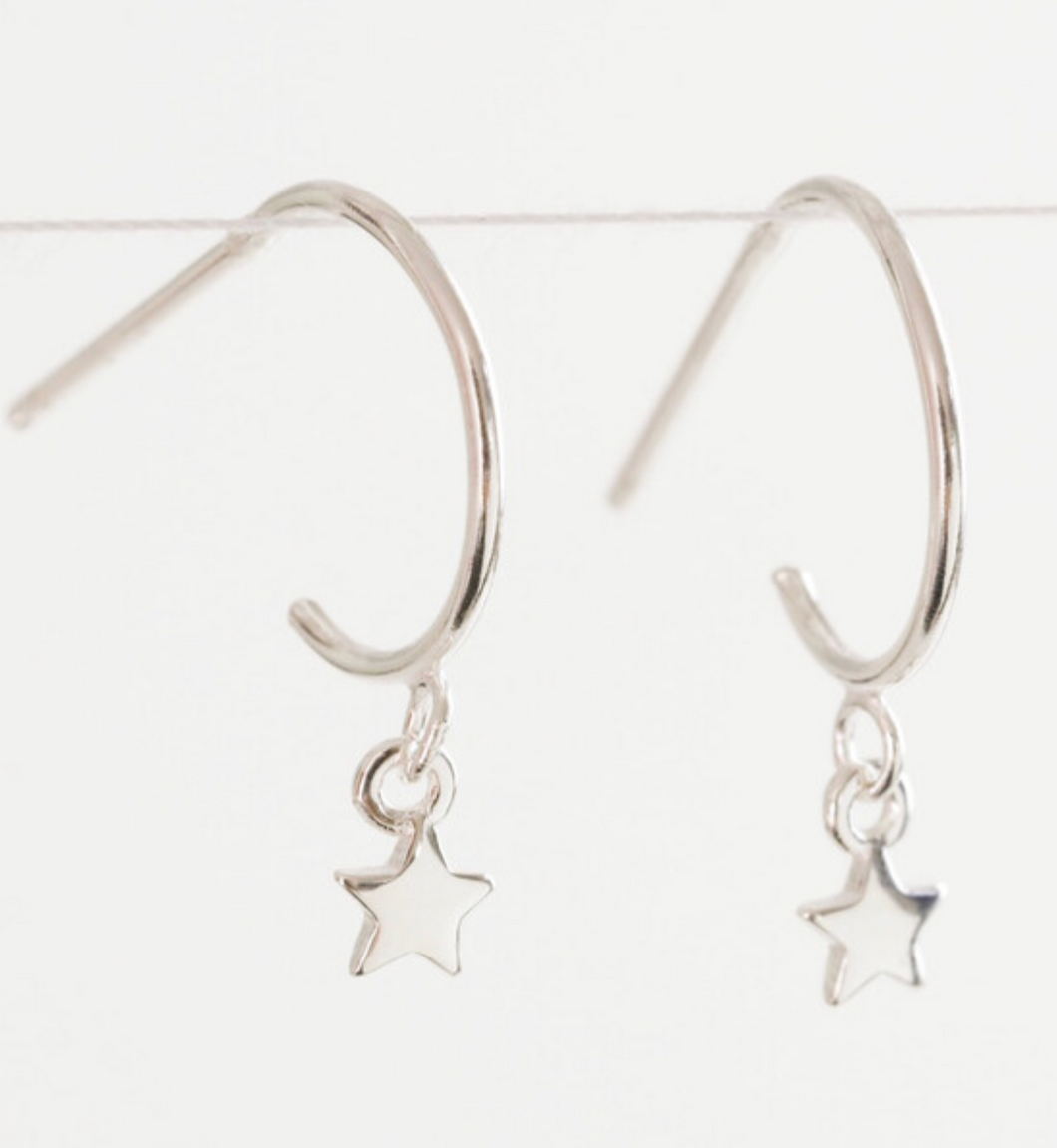 Sterling Silver Tiny Star Charm Hoop Earrings