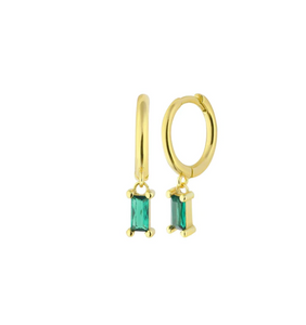 Green crystal drop huggie hoop earrings