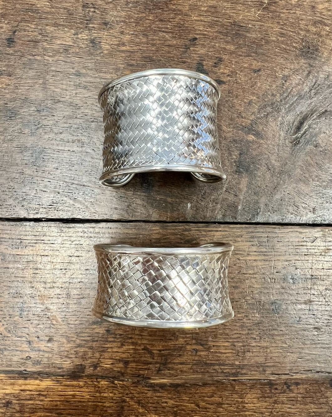 Indian sterling silver woven cuff with a solid silver surround