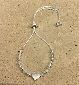 Sterling Silver Heart and Bead Bracelet