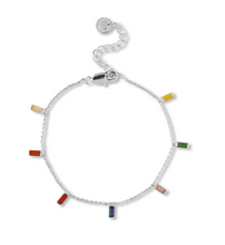 Load image into Gallery viewer, Tiny multi coloured baguette bracelet in silver