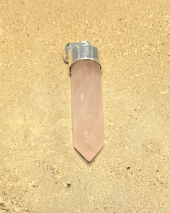 Large point rose quartz crystal set in sterling silver