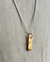 Load image into Gallery viewer, A fine gold plated rectangular tag on a sterling silver fine ball chain.