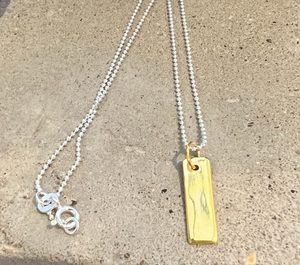 Gold Tag Necklace on a Sterling Silver Chain