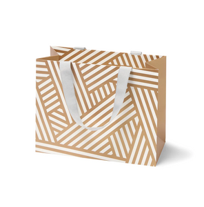 Bronze and White Geometric Gift Bag with Silver Handles