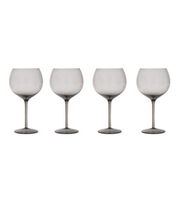 Gin glasses in smokey grey glass with a delicate pattern