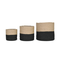 Load image into Gallery viewer, Set of Three Monochrome Jute Pots