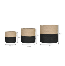 Load image into Gallery viewer, Set of Three Monochrome Jute Pots