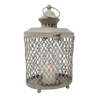 A generously sized antique grey stone effect lantern with an inner storm lantern glass tube