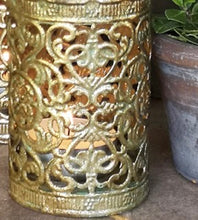 Load image into Gallery viewer, Antique Gold Filigree Tea Light Lantern | Casa Verde