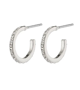 A semi hoop earring in shiny silver plated metal. Clear crystals add sparkle to the full earrings. With a post fastening. 