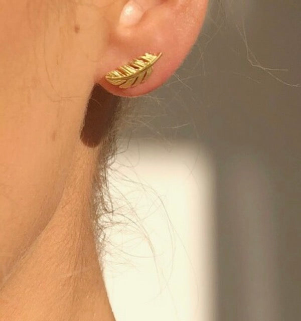 Gold plated feather stud earring 