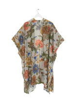 Load image into Gallery viewer, In a lightweight fabric, this throwover kaftan style is floaty and so easy to wear. With an open front and loose sleeves, wear it open or tie the front for a knotted detail. In an all over print.