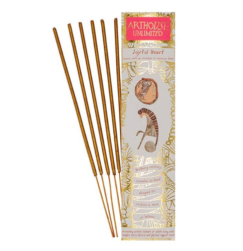 Incense Sticks Joyful Heart is a recovery blend designed to restore a sense of balance. Blended with eucalyptus, orange, turmeric, rosemary, aniseed, citronella, thyme, ginger and peppermint.