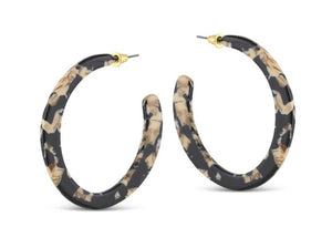 Semi Hoop Resin Earrings | Beige Black