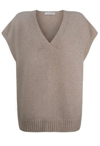 A knitted tank top, a sleeveless design which is easy to pull on over any outfit, With a deep v neck and a subtle crossover detail, it has a ribbed neck, armholes and hem. in a supersoft knit.