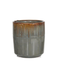 Load image into Gallery viewer, Grey Plant Pot with Vertical Linear Pattern 11 cm | Ceramic
