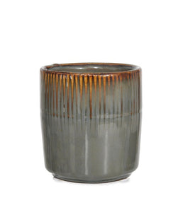 Grey Plant Pot with Vertical Linear Pattern 11 cm | Ceramic