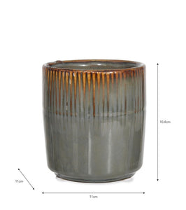 Grey Plant Pot with Vertical Linear Pattern 11 cm | Ceramic
