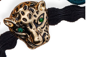 Jaguar head with stunning emerald green eyes - wear this band in your hair or on your wrist