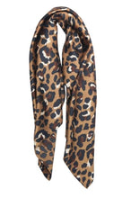 Load image into Gallery viewer, With a soft satin effect sheen this square scarf is in a classic leopard print. 