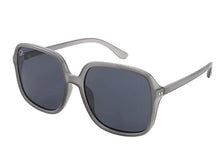 Load image into Gallery viewer, Square framed oversized sunglasses. The slim frame is in grey, made from recycled polyester. 
