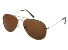Load image into Gallery viewer, A classic aviator style, these sunglasses have a gold metal frame. With polarise lenses offering full UV 400 protection. They are Unisex. 