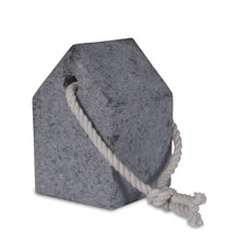 Load image into Gallery viewer, Granite door stop in shape of a house with a hemp rope