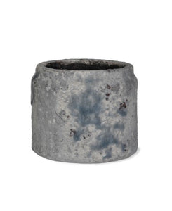 In a shape reminiscent of a marmalade jar the speckled glazed appearance has shades of white, grey, brown and blue giving it a unique effect.