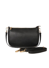 Load image into Gallery viewer, A classic womens baguette leather handbag. With a gold zip fastening to the top and gold metal hardware, it has two detachable straps, one is shorter and shoulder length, and the longer adjustable strap is perfect for across the body. Fabric lined with a zipper inner pocket and two fabric pockets.