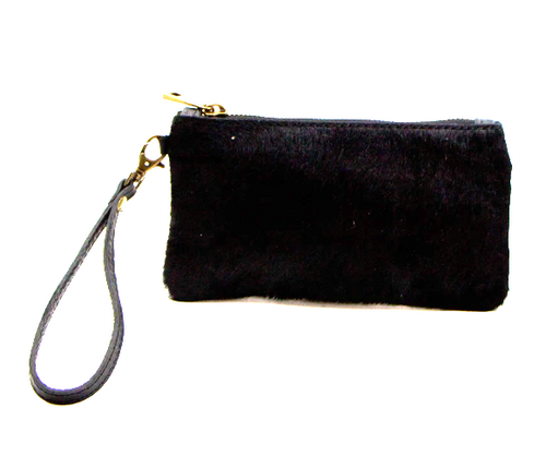 Black Italian leather clutch purse with hand strap tempest designs