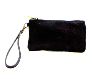 Black Italian leather clutch purse with hand strap tempest designs