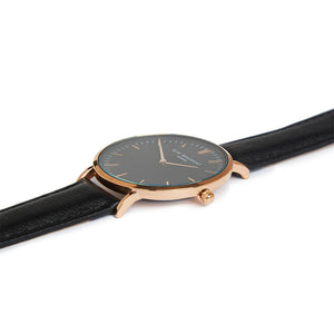 Large Oxford watch black dial with black strap