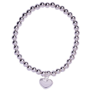 Silver Contemporary Heart Round Metal Bead Bracelet 