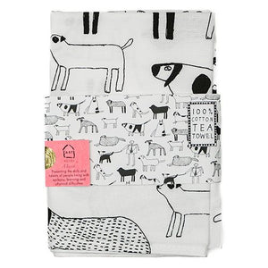 Tea towel in 100% cotton with images of dogs by Arthouse Unlimited a charity supporting people with complex disabilities
