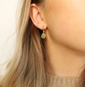 Gold Plated Green Gem Eye Earrings