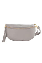 Load image into Gallery viewer, pale grey crossbody half moon bag with fully adjustable strap