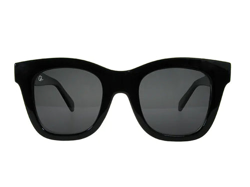 Bold black rimmed polarised sunglasses